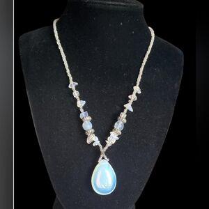 Vtg. Handmade Teardrop Opalite Pendant Necklace